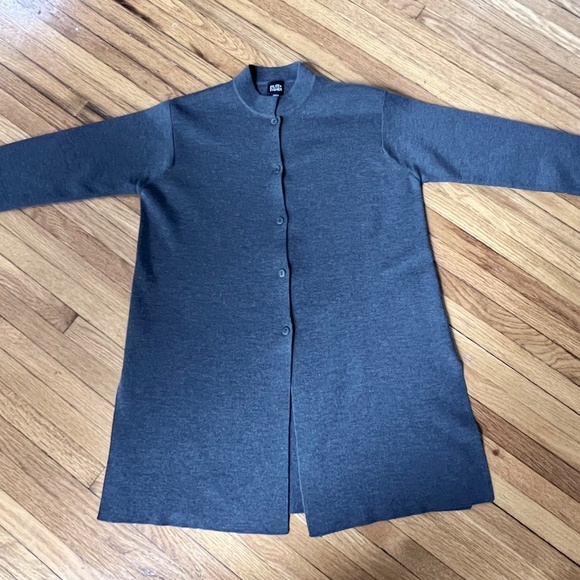 Vtg EILEEN FISHER Wool Sweater Mandarin Collar Cardigan Jacket sz S Italian Yarn - Picture 2 of 3